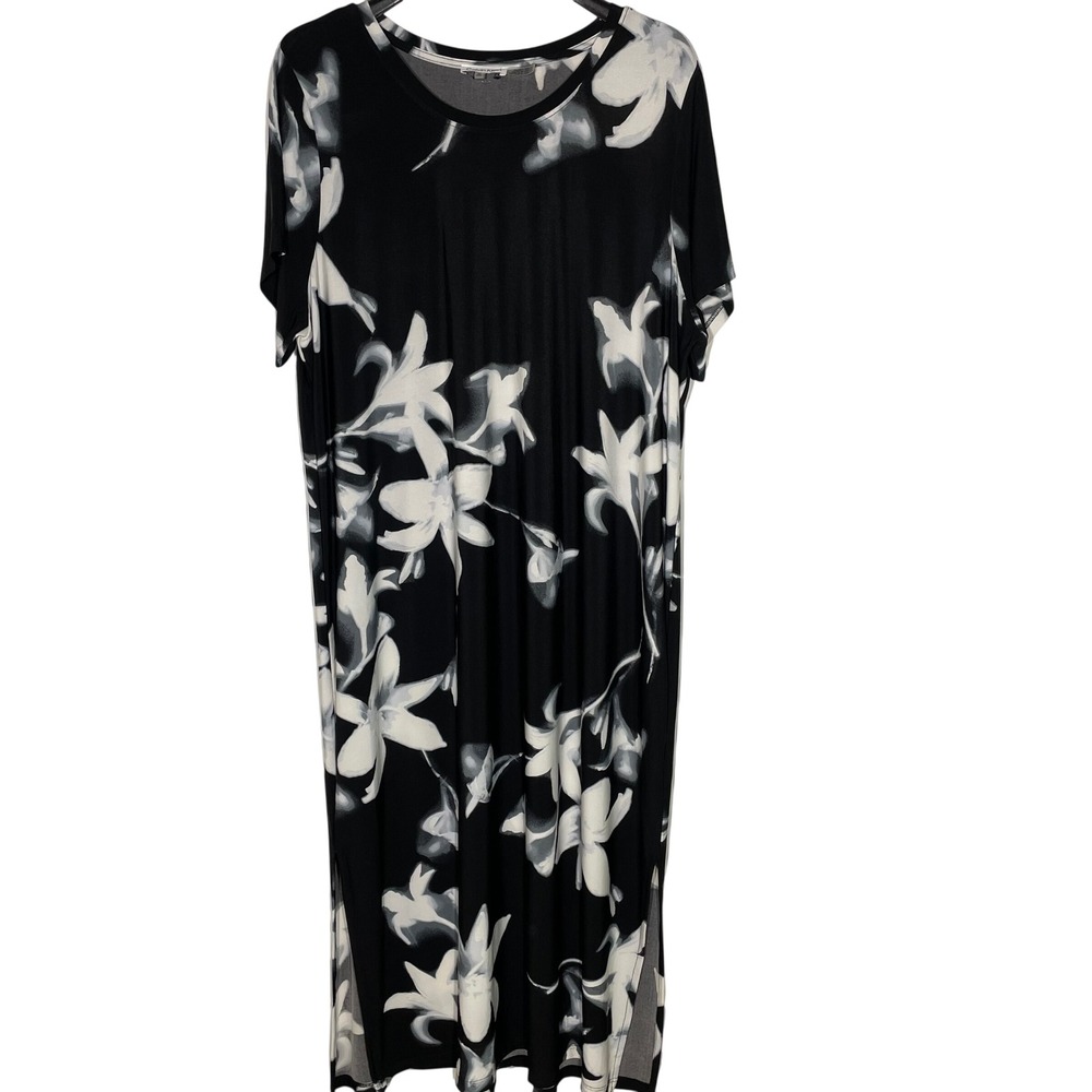 Calvin Klein Dark Floral Abstract Lily Iris Stretch Maxi Dress Sz 2X Long